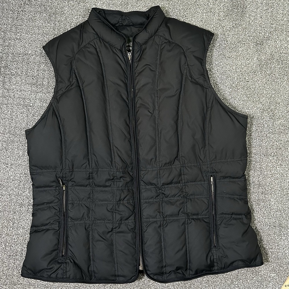 Eddie Bauer Goose Down Vest Women's XL Black Quilted Puffer Zip Lightweight